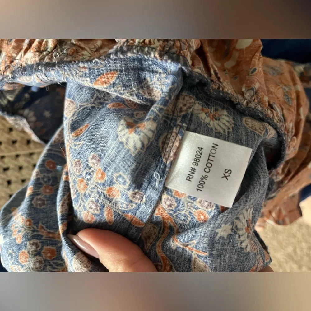 House of Harlow 1960 Nastassia blue and orange floral billowy puff sleeve - Picture 14 of 16
